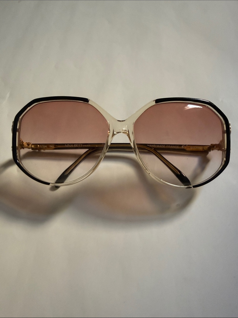 Nina Ricci Paris Pink Lens Clear Frame Vintage Sunglasses